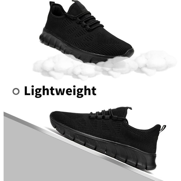 Women Black Running Tennis Walking Shoes Lightweight Slip On Workout Sneakers - Picture 4 of 7